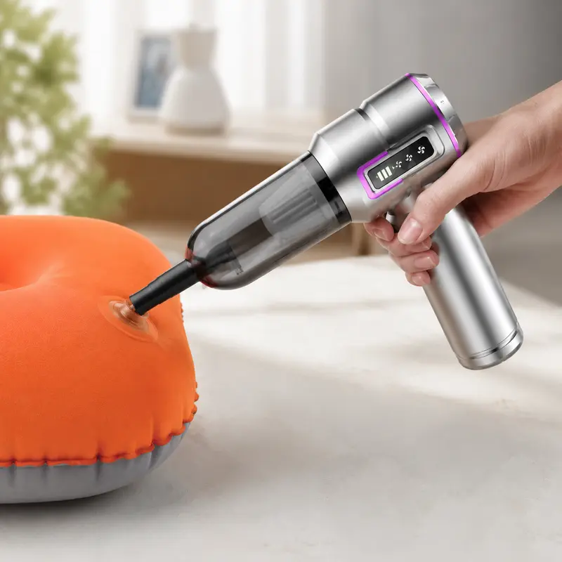 SHINETECH car vacuum inflating a travel pillow